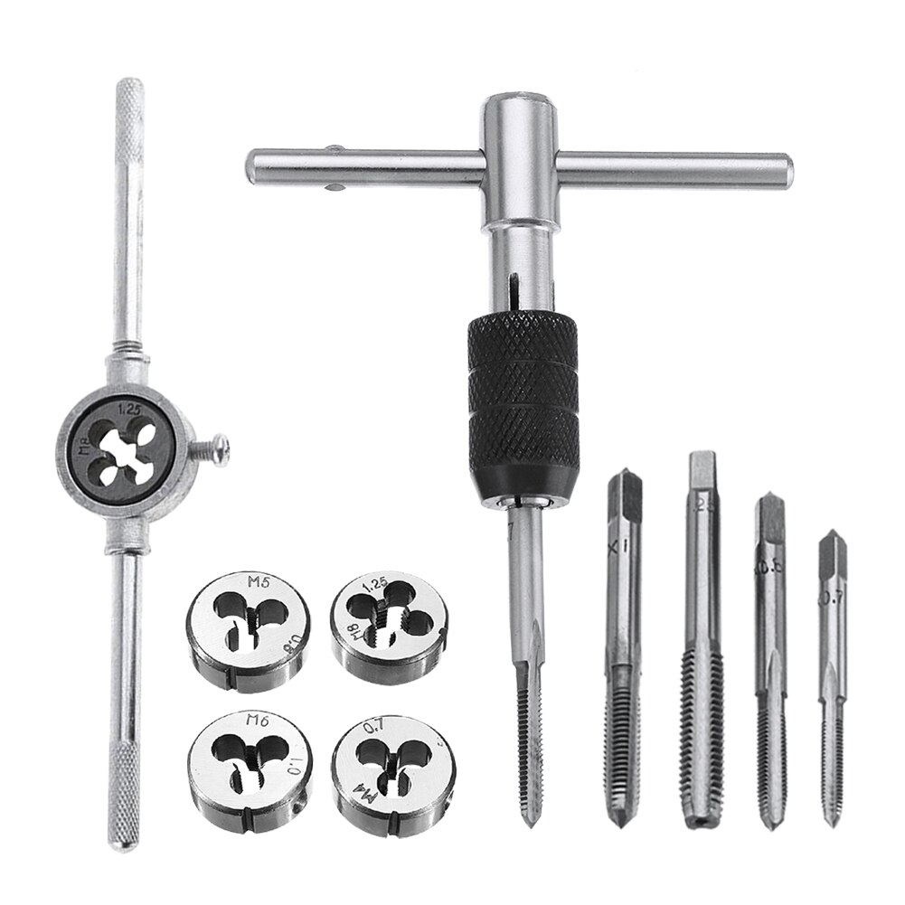 10pcs M4-M8 Tap and Die Set Screw Thread Plug Taps Wrench Hand Tapping Tool