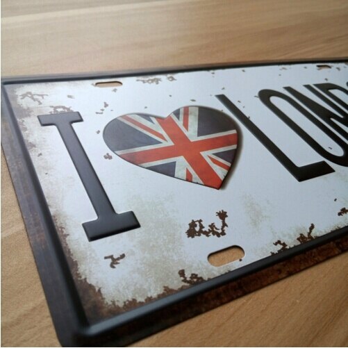 Tin Teken Bar Garage Decor Metalen Poster Auto Kenteken I Love London 15x30 CM