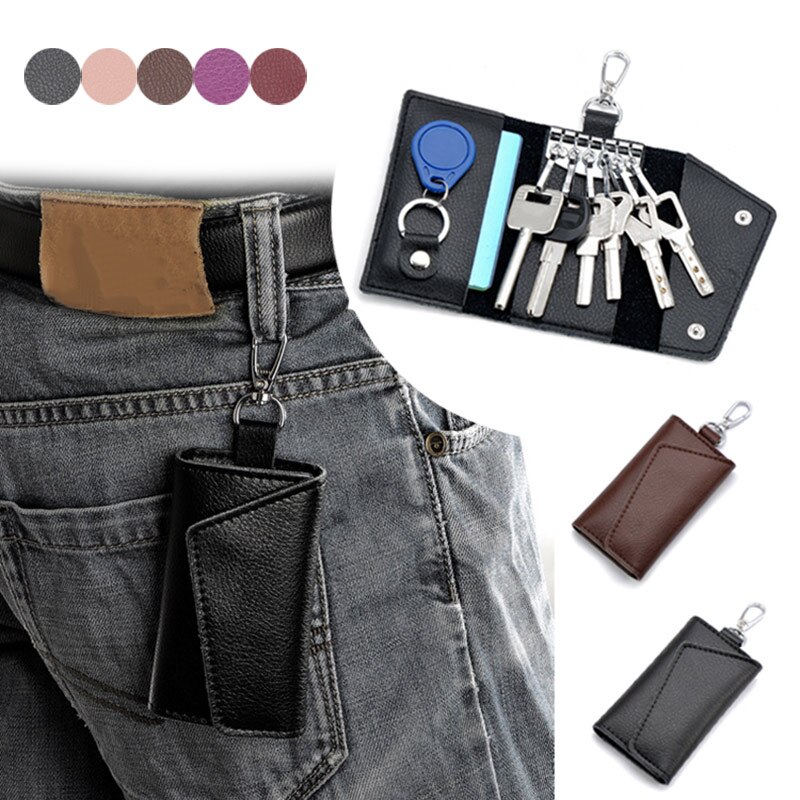 Men Car Keys Bag Case Leather Business Card Holder Organizer Keychain Wallet Cover