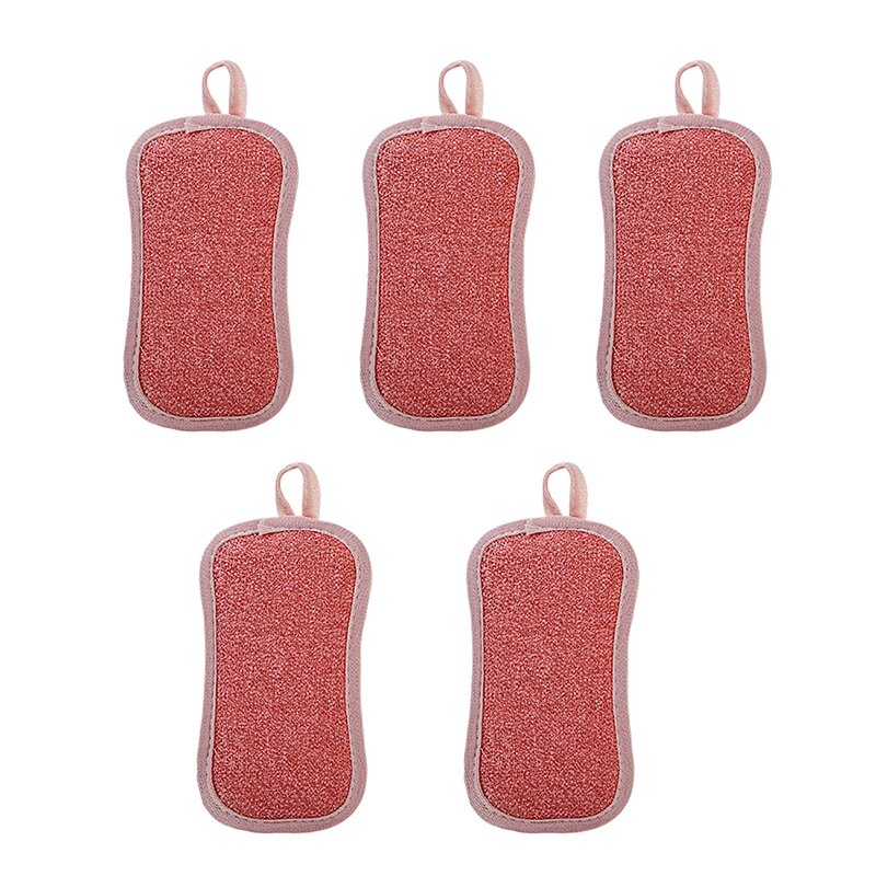 Chiffons de nettoyage de cuisine en microfibre, Double face, épais, éponge à récurer, outils de cuisine, Gadgets: 5pcs red