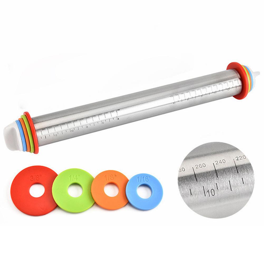 Multifunction Adjustable Stainless Steel Dough Rolling Pin Roller Kitchen Tool Use to Measure Width of Dough Clean and Use