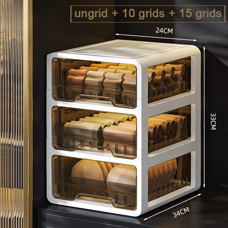 Thickened Stackable Drawer Storage Box Clear Underwear Organizer for Home Closet Clothing Storage Transparent Drawer Organizer: DARK GRAY