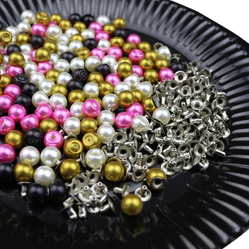 Rivets Imitation perles de couleur 8MM, 100 pièces, accessoires de vêtement à faire soi-même, pointes de perles pour tissus, décoration de chapeau de mariage, ensemble de perles