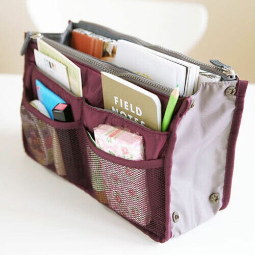 Women Lady Insert Handbag Travel Comestic Large Liner Bag Organiser Purse Zip Makeup Case