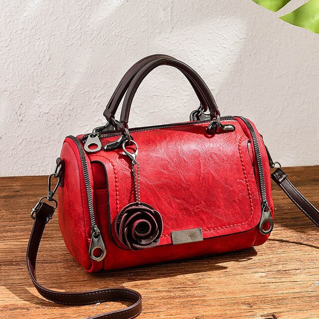 Yogodlns 2022 flowers Pendant Handbag Women&#39;s Boston bags single shoulder bag ladies crossbody bag PU messenger bag: winered