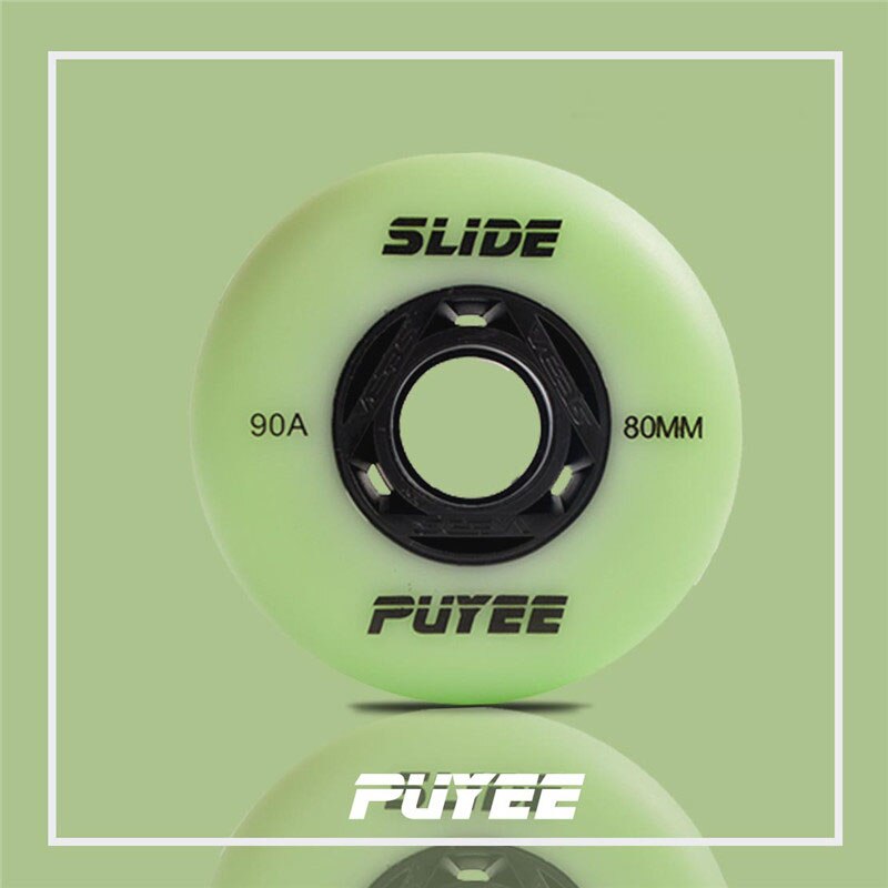 Rueda de patinaje flourirescent original PUYEE, 72 76 80mm, azul 90A, pegamento flash brillante, ruedas luminosas para patines deslizantes