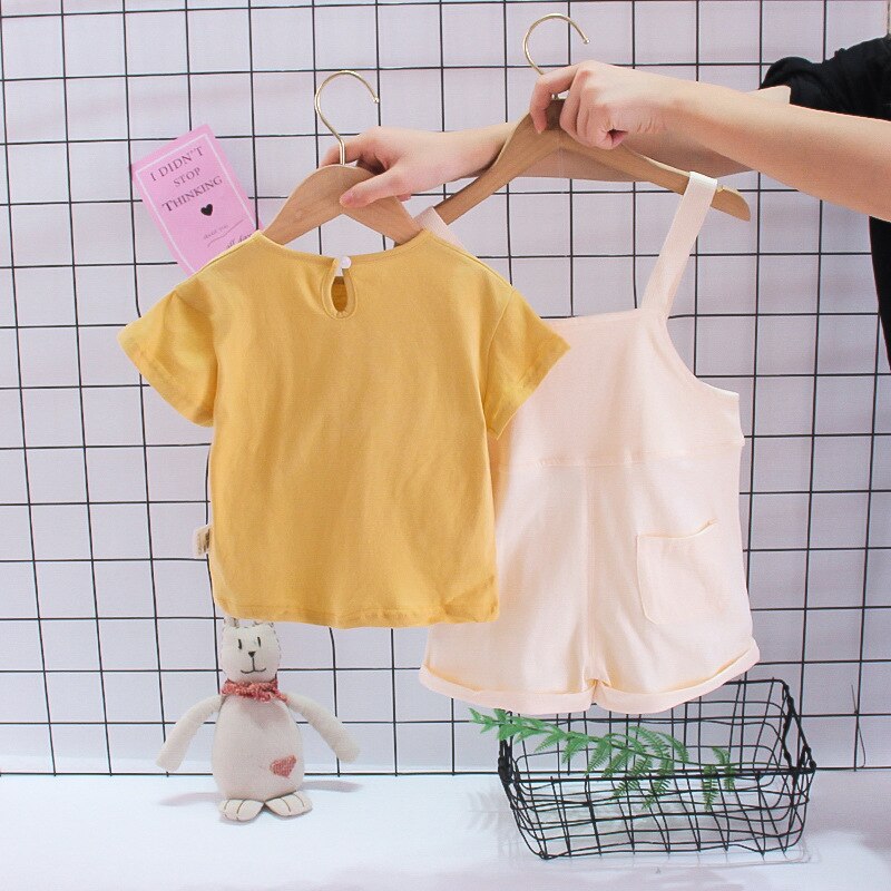 Baby Boy Girl Clothes set Summer Fashion Kids abiti a maniche corte T-shirt + bretelle Shorts 2 pezzi Cute Toddler Clothing Suit