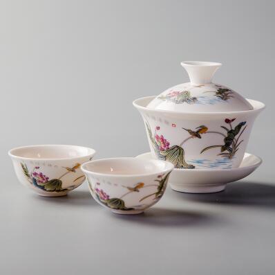 Gai wan tea set Bone China Tea Sets porcelain teapot tea set for travel Beautiful and easy kettle with 2 cups