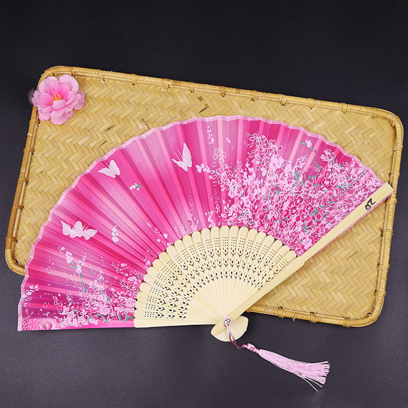 Abanico plegable de estilo Vintage, flor de seda de madera de bambú, Rosa Artificial, japonés, chino, , boda, chica, hombre, baile, decorar el hogar