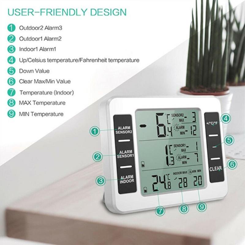 Wireless Digital Audible Alarm Refrigerator Thermometer Cold Storage Thermometer with 2pcs Sensor For Indoor & Outdoor