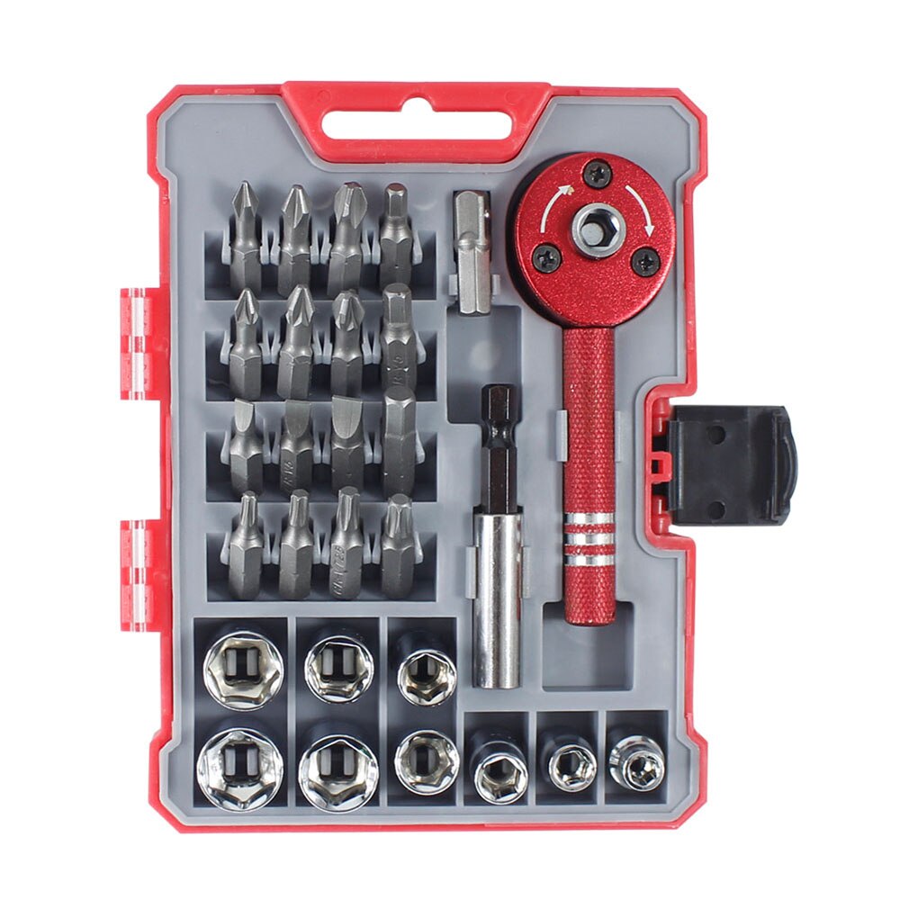 28pcs Ratcheting Screwdriver Set with 9 Sockets & 16 Bits Multifunctional 28-Piece Home Repair Tool Ratchet Screwdriver Bit Kit