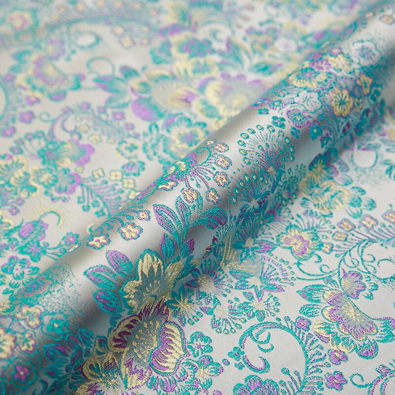 Brocade pattern garment fabric satin jacquard fabrics for sewing cheongsam diy patchwork garmen: White