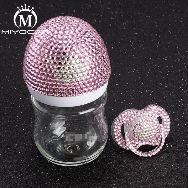 Miyocar smukt sæt håndlavet sikkert glasfodringsflaske 120ml og bling pink krone sut til baby shower: Sut 0 to 6m