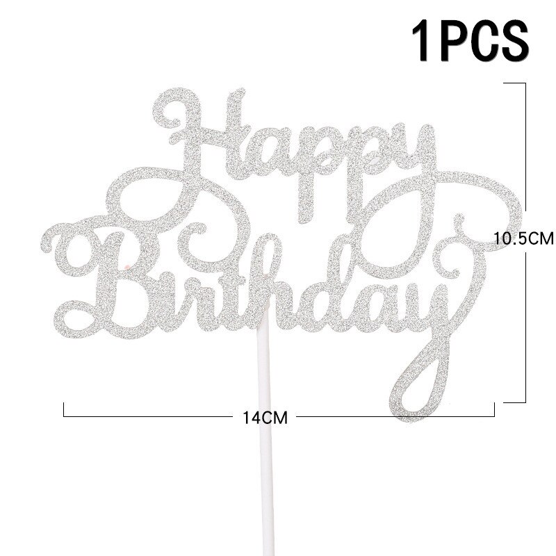 10/1pcs Cake Decoration Happy Birthday Cake Topper Girl`s Birthday Dessert Decor Sign Cake Topper Sparkle Decoration: 1pcs silver