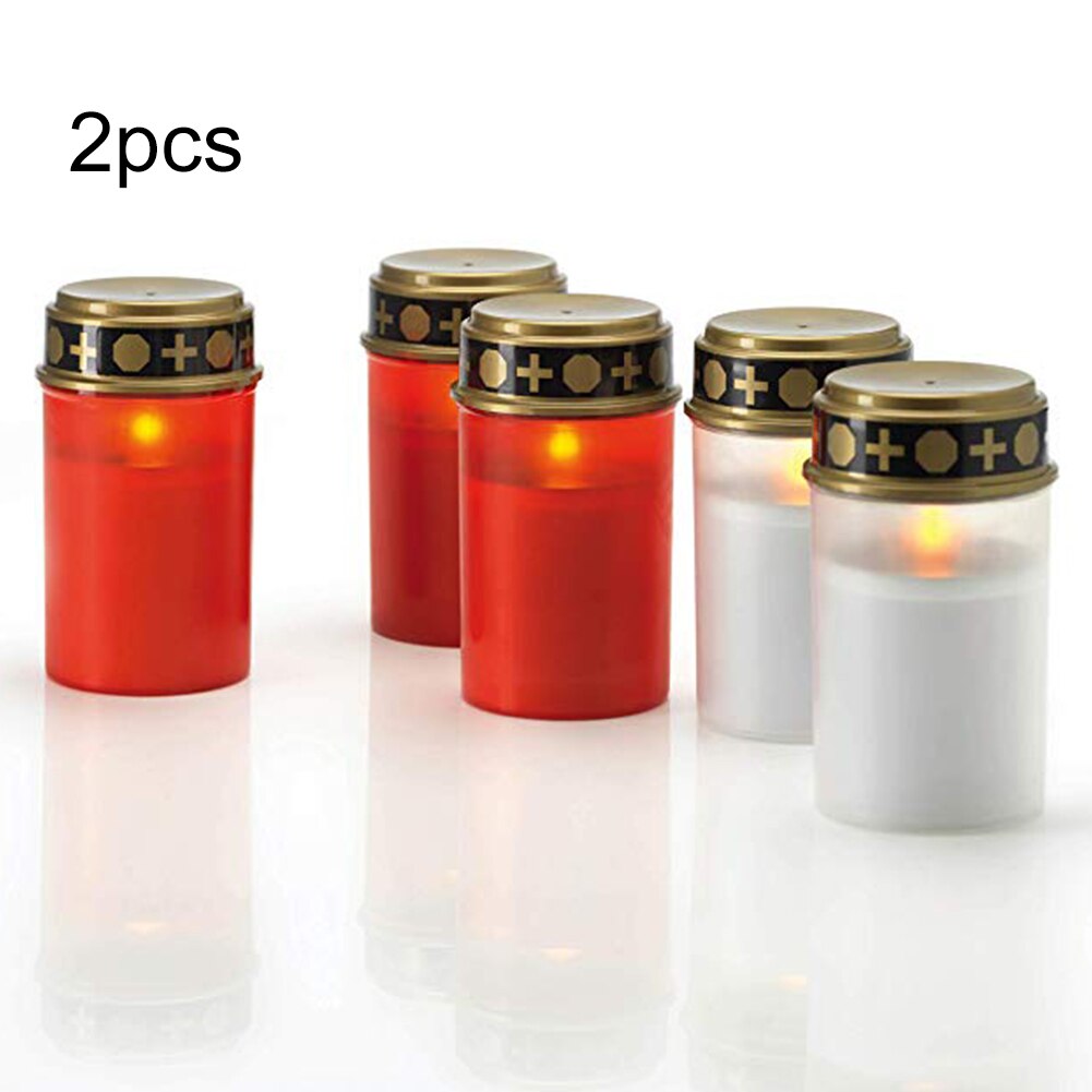 2pcs Led Candle Lamp Solar Powered Flameless Waterproof Grave Decoration Home Cemetery Ritual Electronic Festival Energy Saving