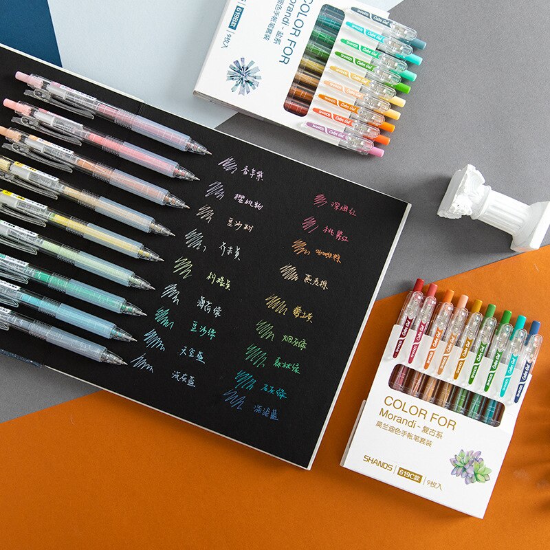9 unids/set Kawaii pluma bonita tinta de acuarela marcador de arte lápiz de Gel neutro marcadores estudiante escuela Oficina suministros papelería sl2599