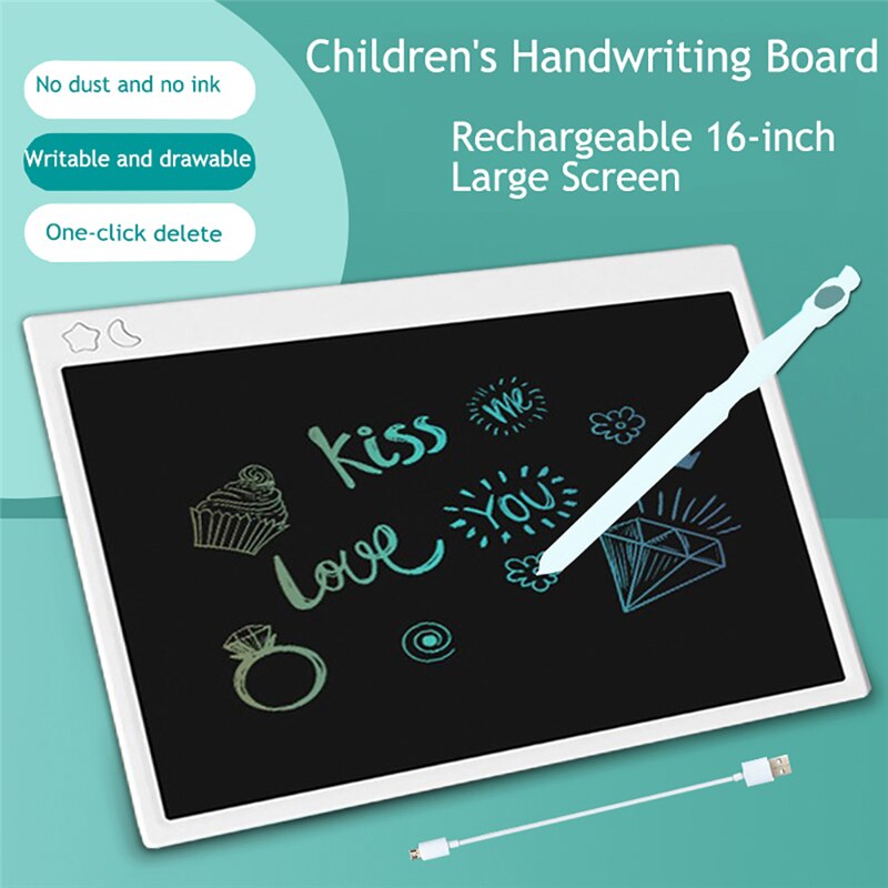 LCD Writing Tablet 16 Inch Drawing Handwriting Pad Message Graphics Board Kids Writing Board Lock Key One-Click Clear Child