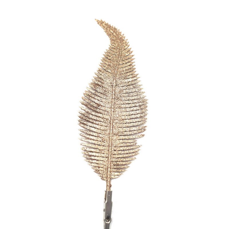 Simulatie Bloem Kerstboom Vaas Decoratie Clip Op Glittery Kerstballen Ornament Veer Bladeren Voor Home Office Decoraties: 1 Pcs Rose Gold