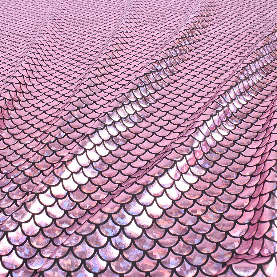 Bañador estampado de sirena de LICRA con holograma brillante, tela elástica de escamas de pescado, traje de baño de bailarina, 60 &quot;de ancho por yarda: Pink
