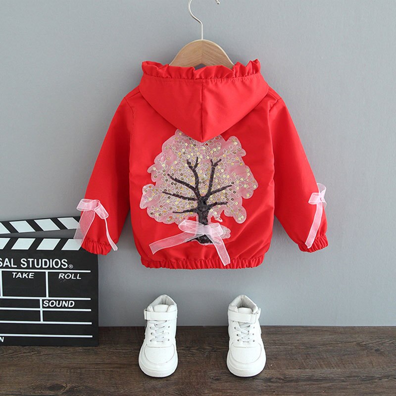 Veste fine et douce pour filles, manteau deux couleurs, arbre à paillettes, printemps été automne: red / 2T