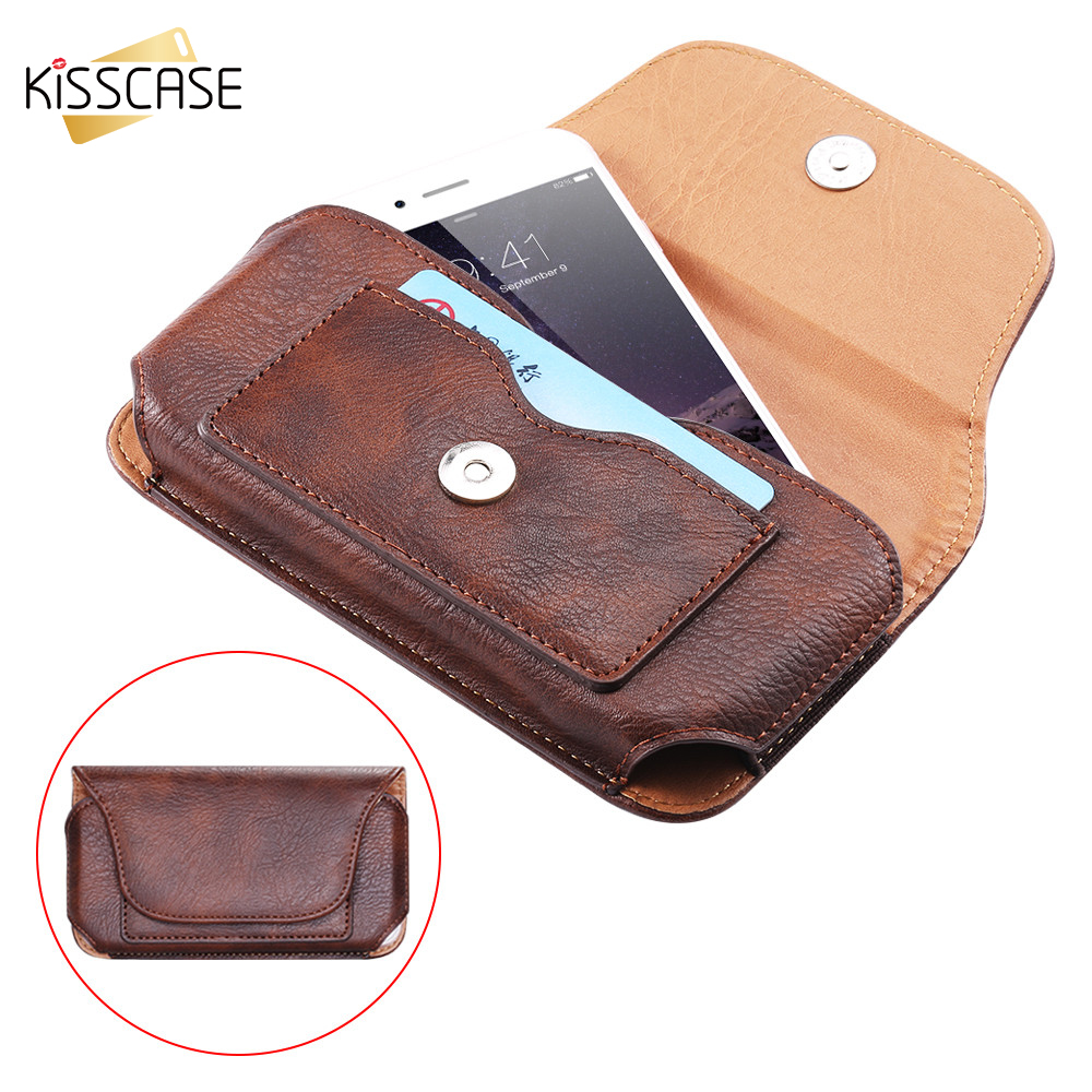 KISSCASE Universal Retro de cuero de la PU caso para iPhone 11/11 Pro XR X XS/6/6S/7/8 Plus de 5,1 "6,3-" pulgadas funda bolso de cintura del teléfono bolsa