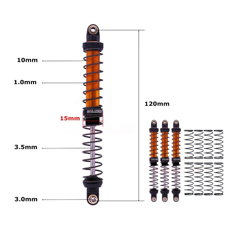 4PCS RC Rock Crawler Metal Shock Absorbers - 70-120mm - for AXIAL SCX10 D90 CC01 TRX-4 Trucks: 120mm