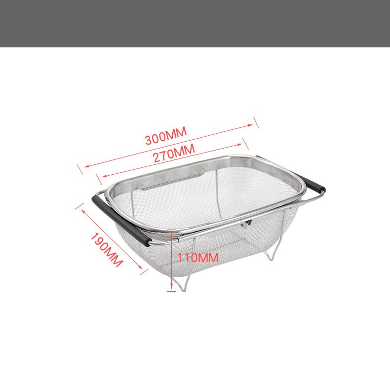 Retractable Drain Basket Rubber Grip Handle Stainless Steel Oval Colander Sink Vegetable Draining Rack Drain Wash Sink Strainer: S(19X30X11CM)
