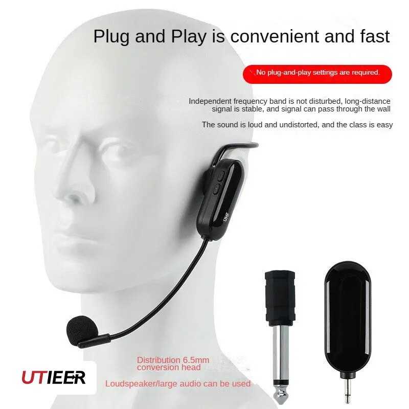 Uhf headset wireless mikrofon kleiner bienen verstärker lehrer verwenden unterricht mikrofon outdoor stage sound kopfhörer
