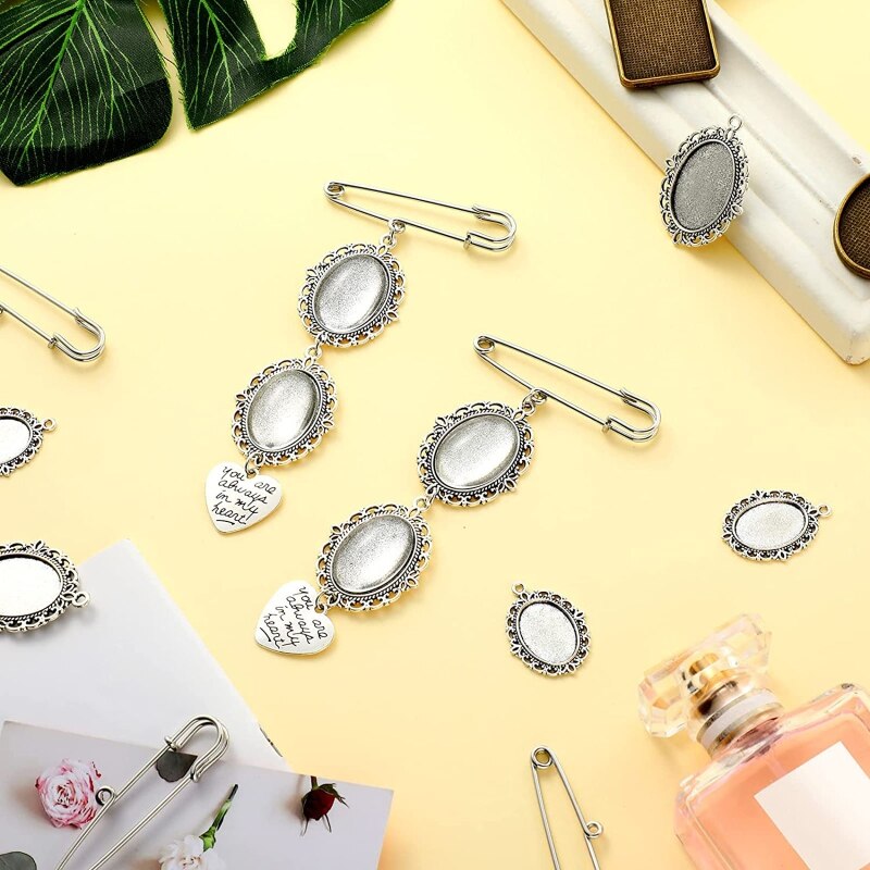 Wedding Boutonniere Boeket Foto Memorial Charm Pin Ronde Moeder Van De Bruid Voor Bruidegom Bruid Met Hart Hanger
