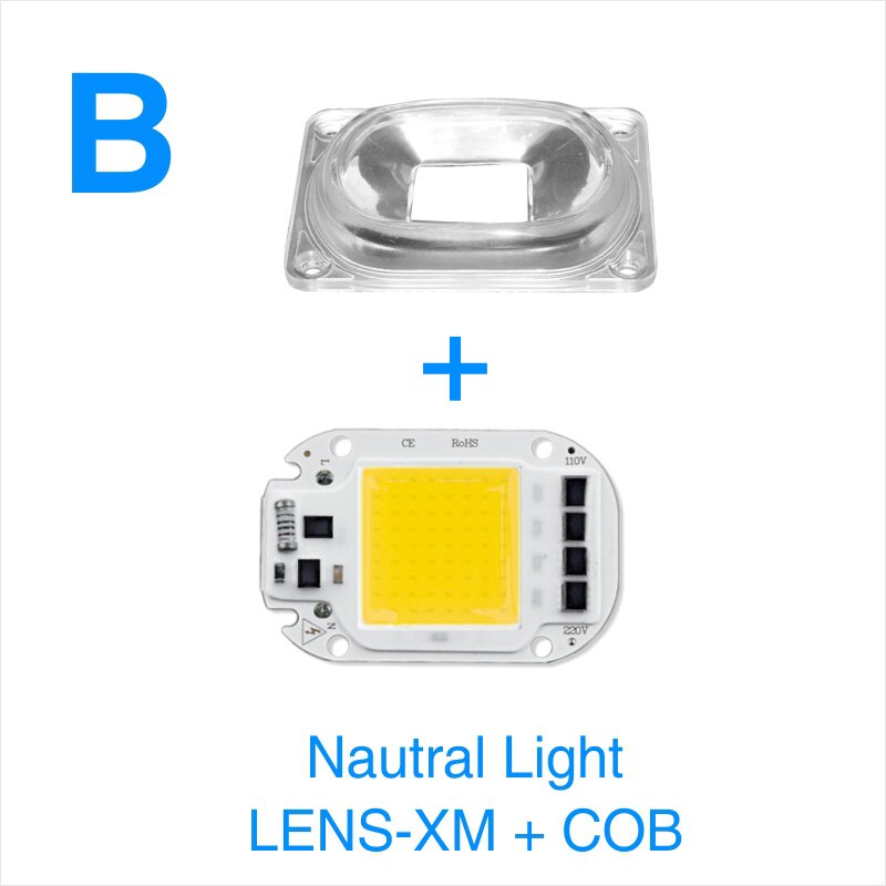 Chip de lámpara LED COB Reflector de lente LED, 50W, 220V, IC inteligente, bricolaje, 90 grados, soporte fijo para Reflector LED, necesita disipador térmico: B Nature Light XM