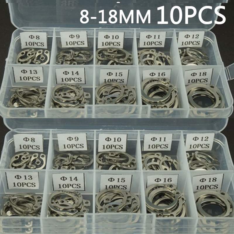 10pcs 304 Stainless Steel External Circlip Retaining Ring Assortment Kit 8-18mm Without box