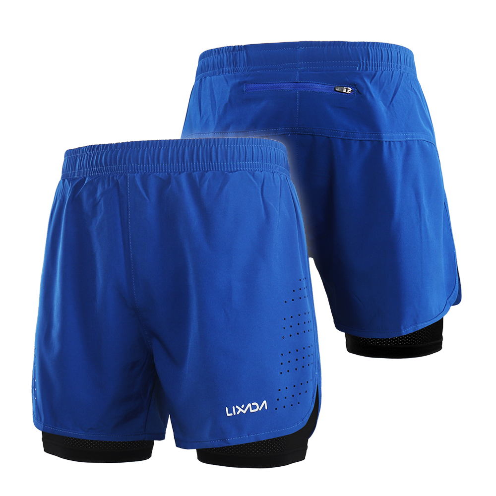 LIXADA Men 2-in-1 Running Shorts Quick Drying Breathable Gym Sports Shorts Training Exercise Jogging Cycling Shorts Longer Liner