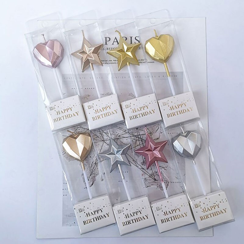 1 Pcs Love Diamond Shaped Gilded Safe Flames Kids Birthday Party Cake Candle