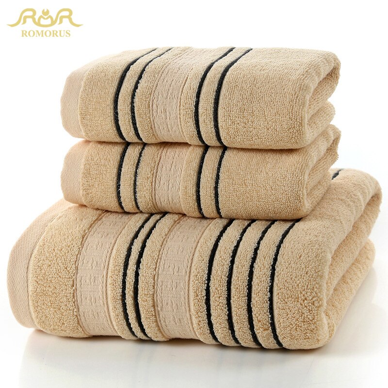 Romorus 100% Katoenen Handdoek Sets Zachte Wit Bruin Grijs Strand Badhanddoeken Voor Volwassenen Brand Gezicht Handdoeken 3 stuk/Set