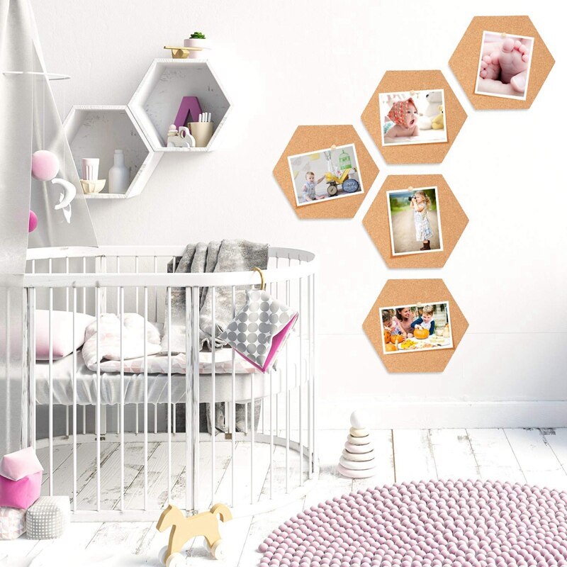 5 Pack Hexagon Kurk Boord Tegels met Volledige Sticky Terug, mini Pin Board met 40x Push Pins voor Foto 'S, Foto 'S, Tekening