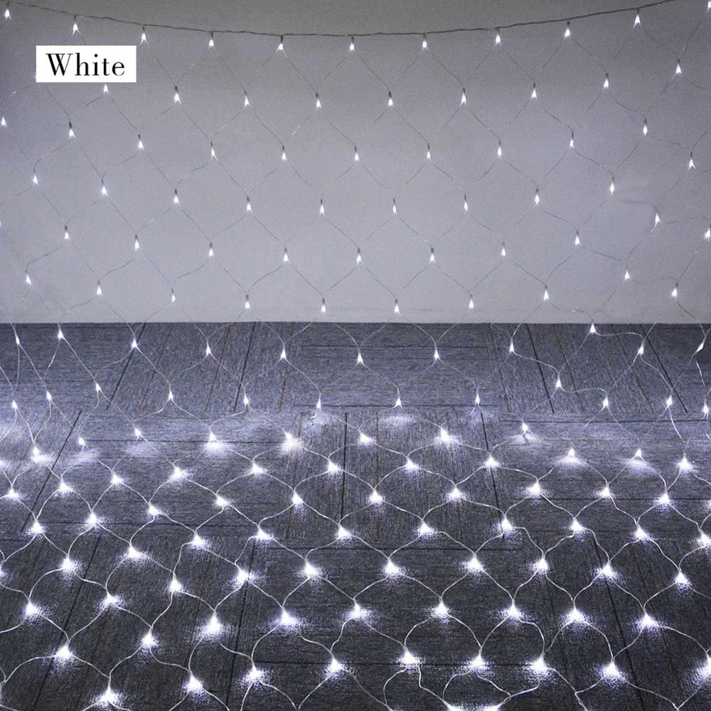 Luz de jardín de hadas 1.5x1.5M/3x 2M/6x4M lámpara al aire libre red de malla Led cadena luces decoración de la boda balcón luz iluminación al aire libre: White / 1.5M x 1.5M