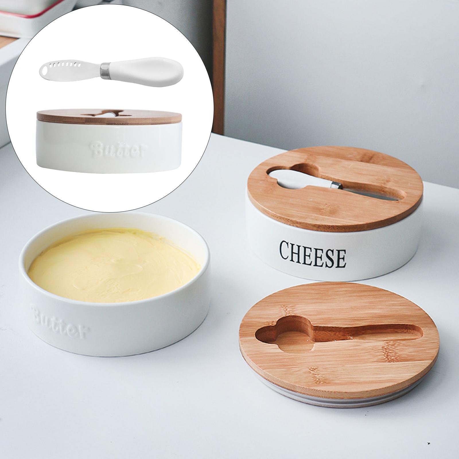 Plato de mantequilla con tapa de madera, mantequilla de preservación multifuncional para galletas, nueces, cocina para mantener la frescura, gran capacidad: Small