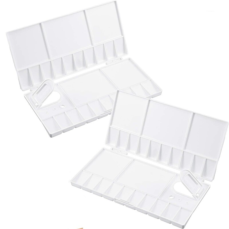 2Pcs Folding Paint Palette Plastic Palette Box Art Watercolor Palette with Thumbhole for Paint Pigment Tool (8 x 4 Inch): Default Title