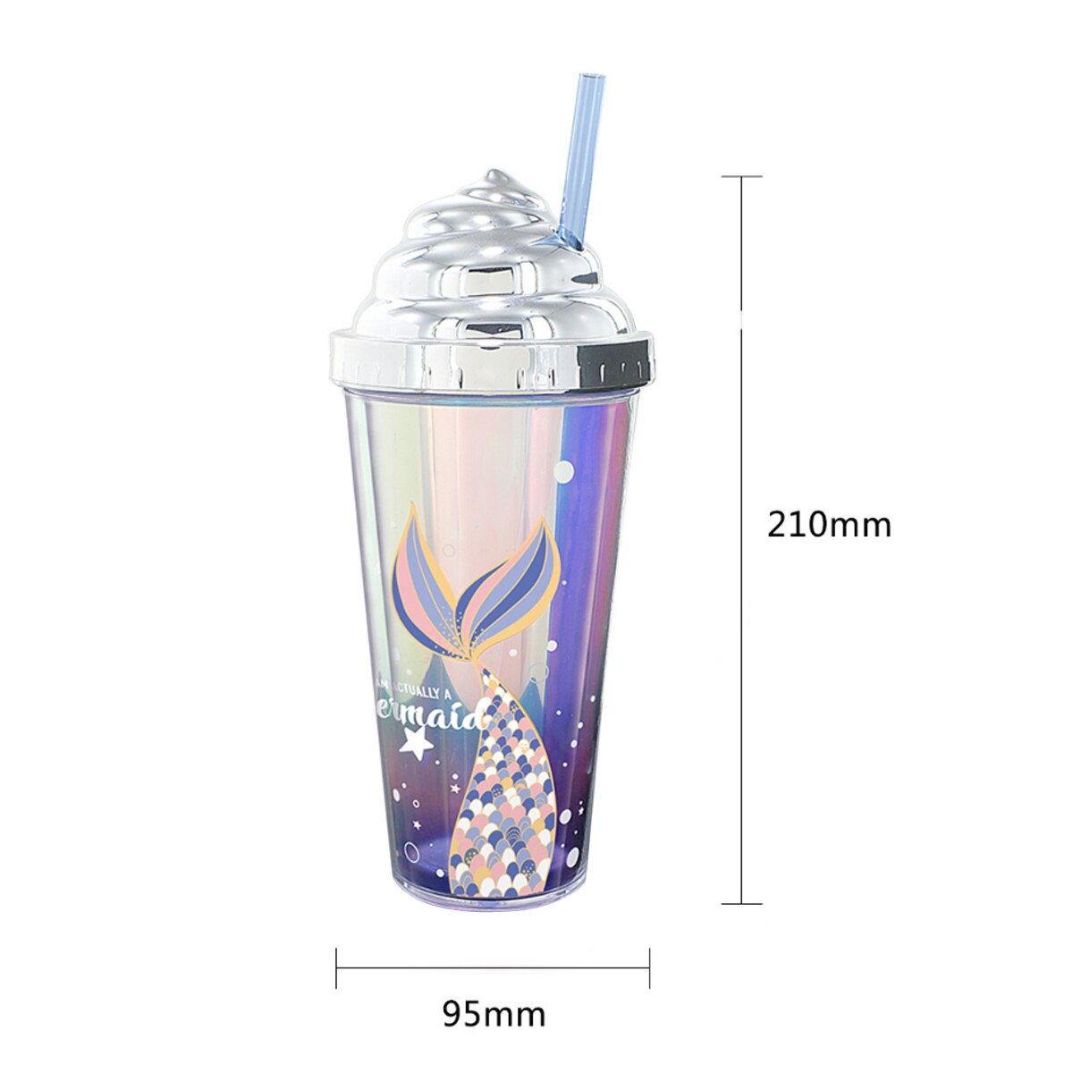 Summer Straw Cup with Sealing Cover, Double-Layer Reusable Tumbler Cup with Mermaid Patterns, BPA Free Arrivals