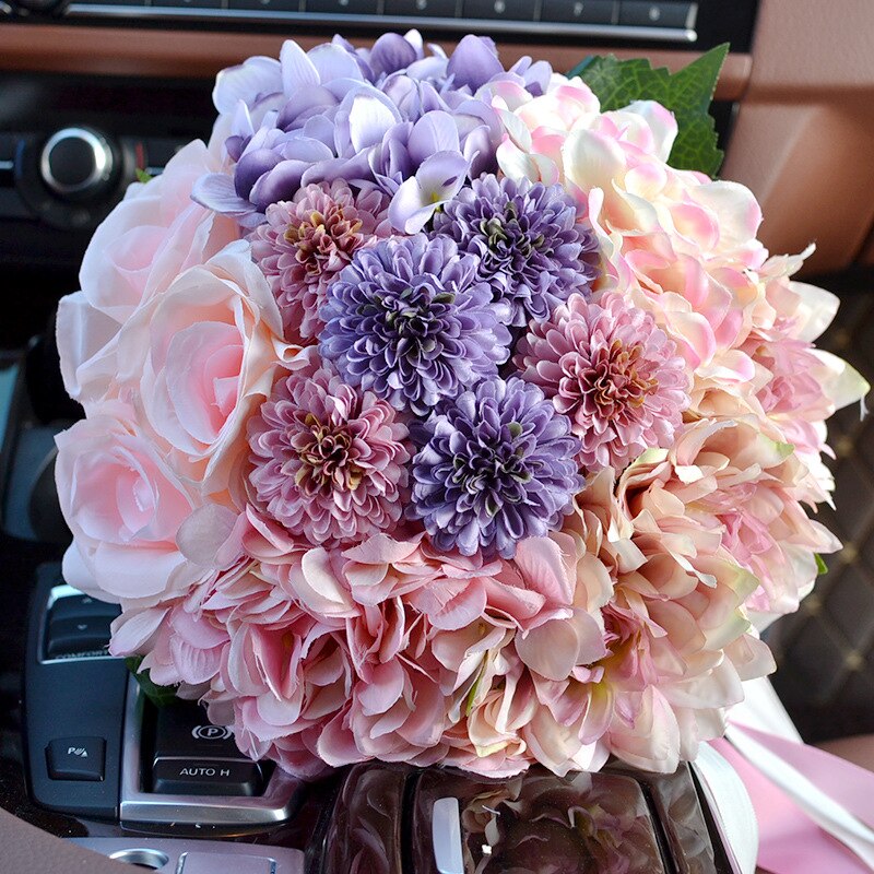 Kunstmatige Pioen Roze Roos Bloem Boeket voor Bruid Bruidsmeisje Handgemaakte Bruiloft Boeket Zijde Bruidsboeket Holding Bloem PH015