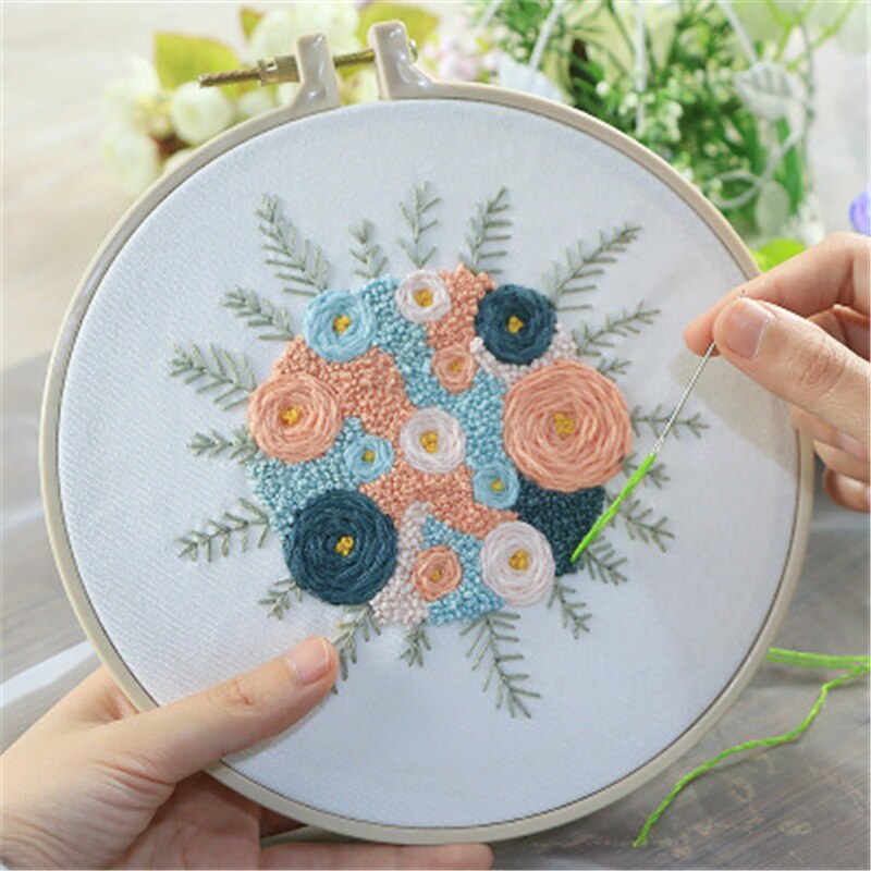 Pre-Printed Needlework Cross Stitch Embroidery DIY Kit Europe Three-dimensional Flower Frame Embroidery Lover: D