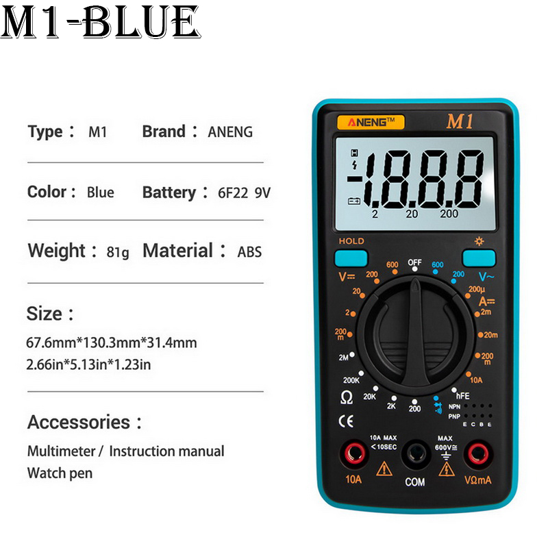 M1 Digital Multimeter Esr Meter Multimetro Tester True Rms Digital-Multimeter Tester Multi Meter Richmeters Dmm 400A: E