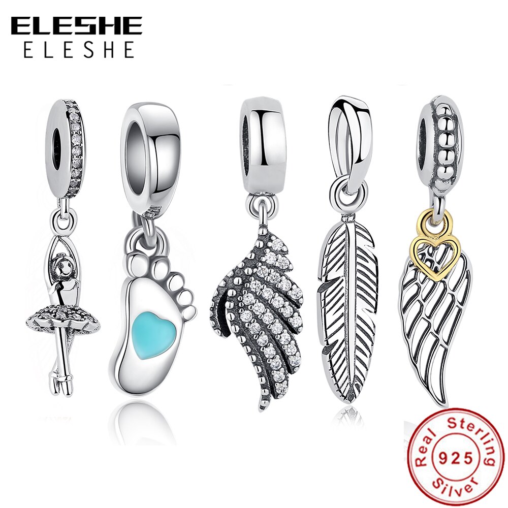 ELESHE-Colgante de ala de Plata de Ley 925 auténtica, Charm para pulsera, collar, accesorios de joyería DIY