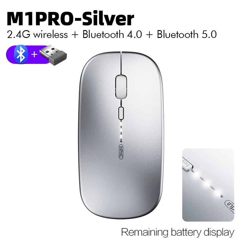 Inphic  m1 Profi kabellose maus, wiederaufladbare, geräuschlose maus, bluetooth-funkmaus mit drei modi, akkuanzeige + usb-c-ladefunktion: Gold
