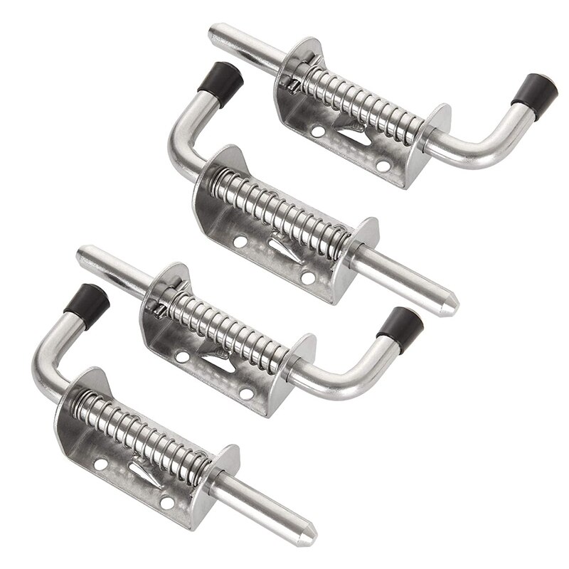 JFBL 4 Pack 5 Inch Spring Loaded Latch Pin 304 Stainless Steel Barrel Bolt Thickened 2mm Door Lock, Brushed Finished
