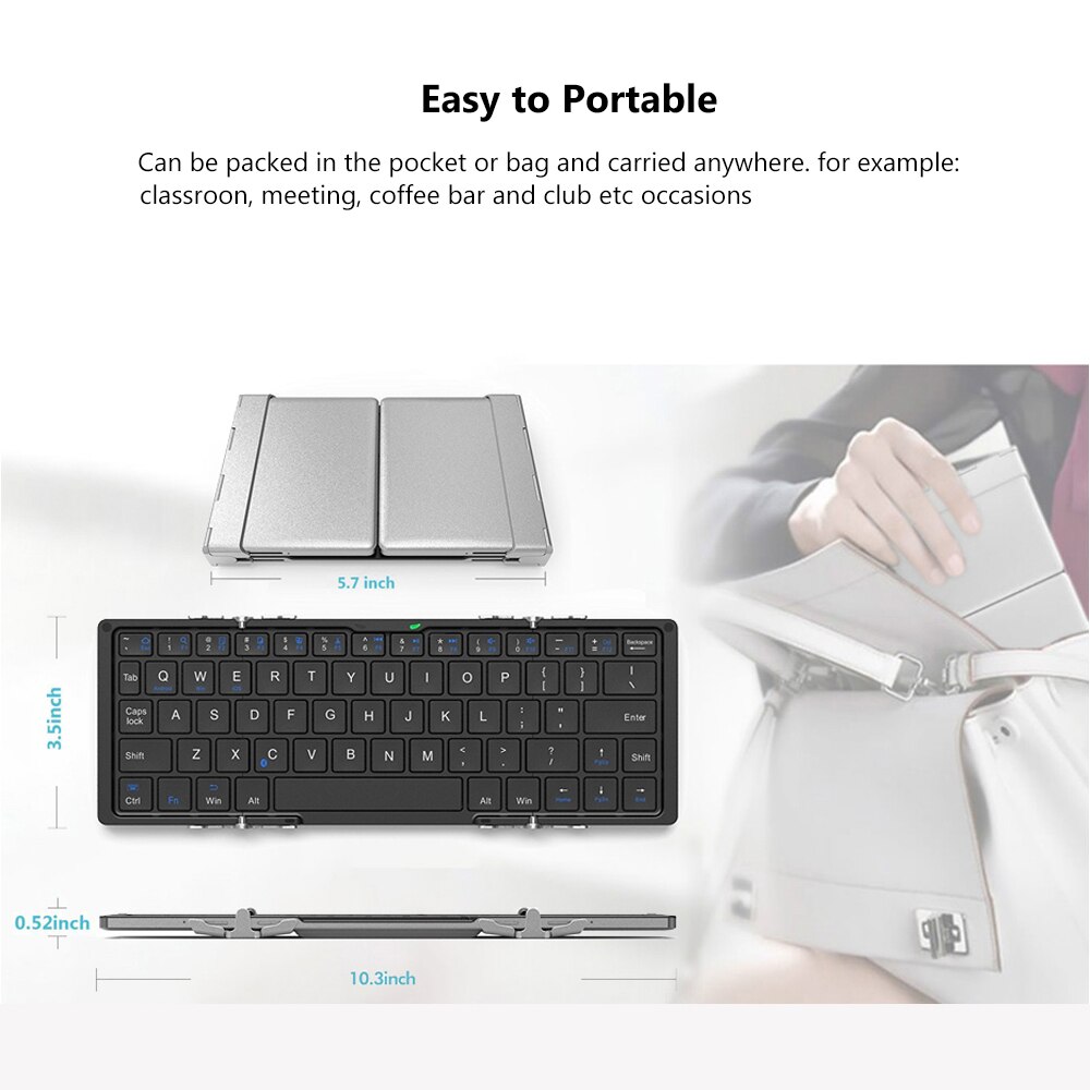 AVATTO Caso di Alluminio Portatile Tastiera Bluetooth Pieghevole, Pieghevole senza fili mini Tastiera Tablet Per IOS/Android/Finestre del telefono