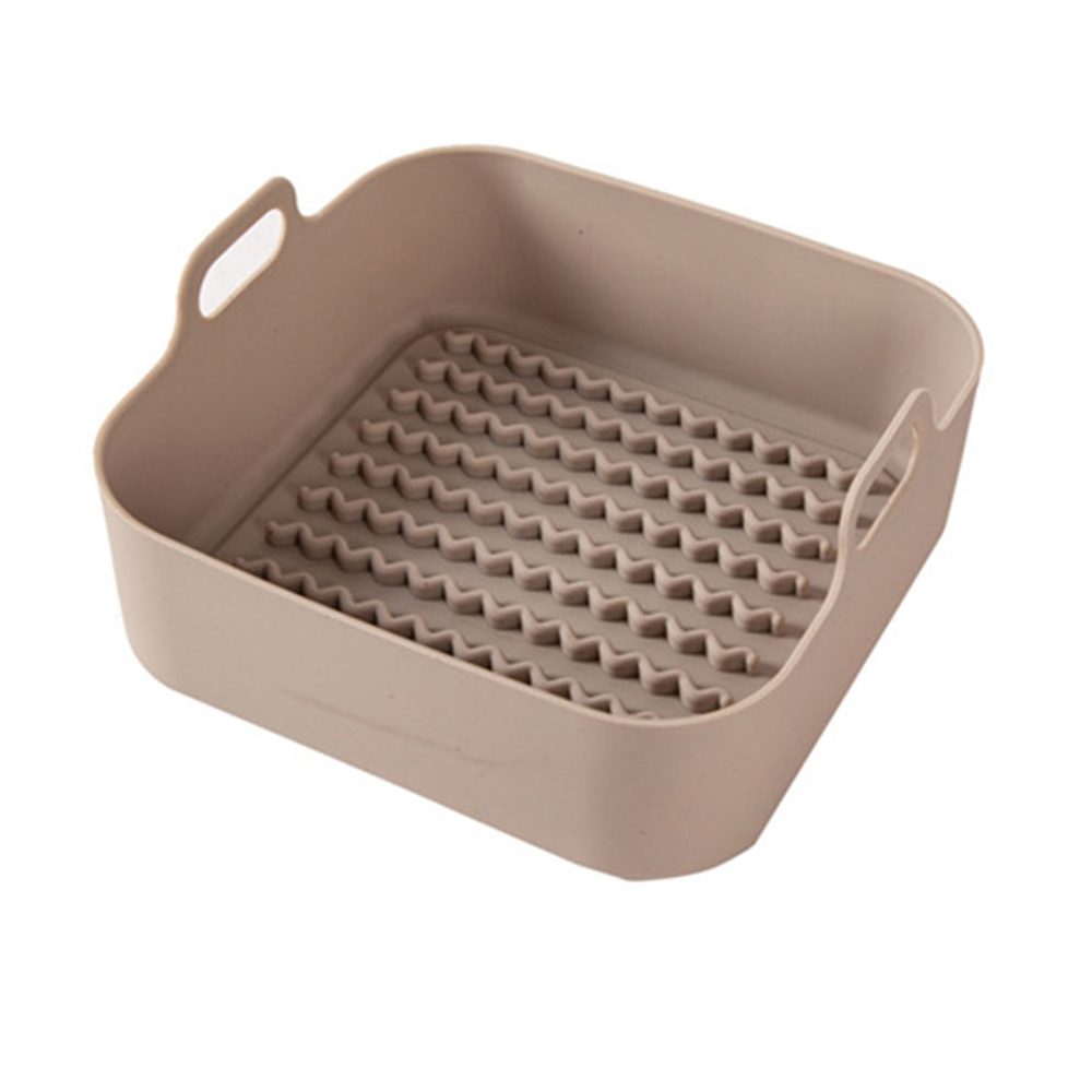 AirFryer Silicone Pot Baking Replacement Square Tray Air Fryer Oven Heating Basket Pan Mat Reusable Kitchen Fryer Accessories: Square Beige