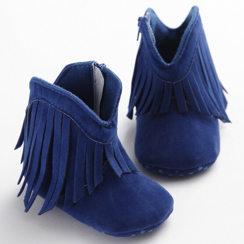 Pasgeboren Baby Baby Meisje Zachte Zool Laarzen Kwasten Mocassins Crib Schoenen Schattige Baby Meisje Schoenen: Blauw / 0-6 months