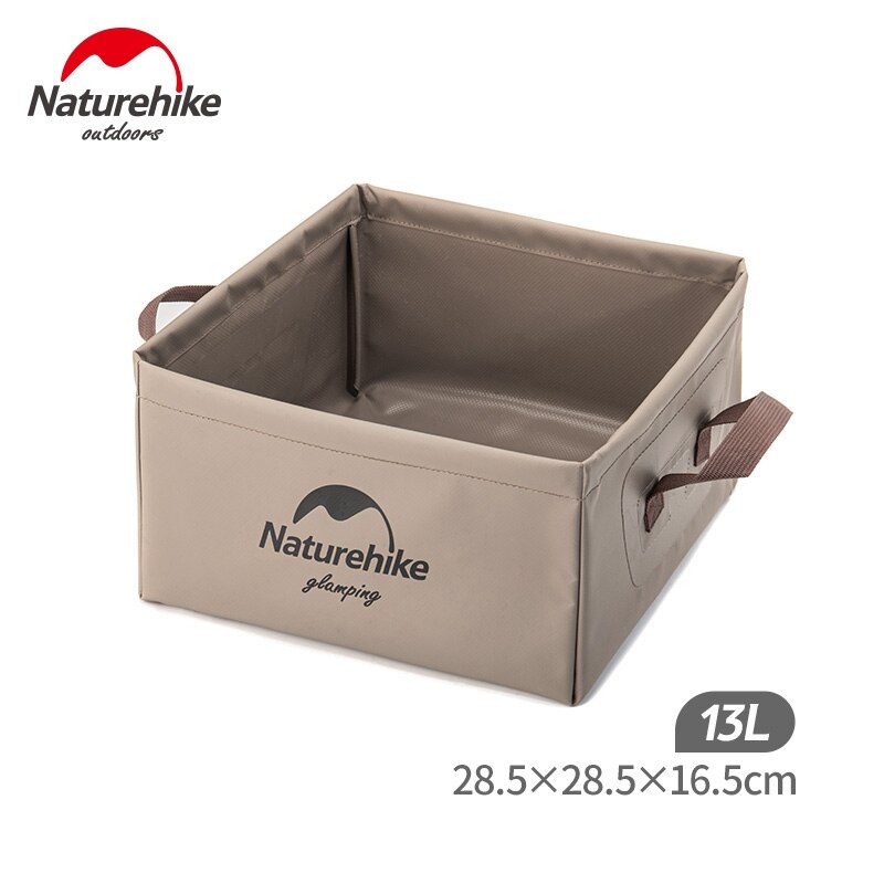 Naturehike NH19SJ007 13L Portable Folding Bucket Collapsible Square Pack Sink Dish Wash Basin Water Container For Camping Hiking: Khaki