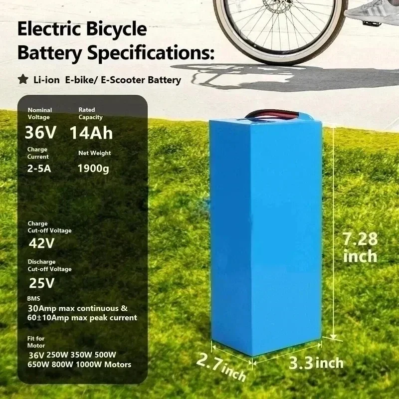 36V Battery 10S4P 100Ah Battery Pack 1000W High Power Battery Ebike Electric Bike Wiht BMS/30A Fuse + 42V 2A Charger